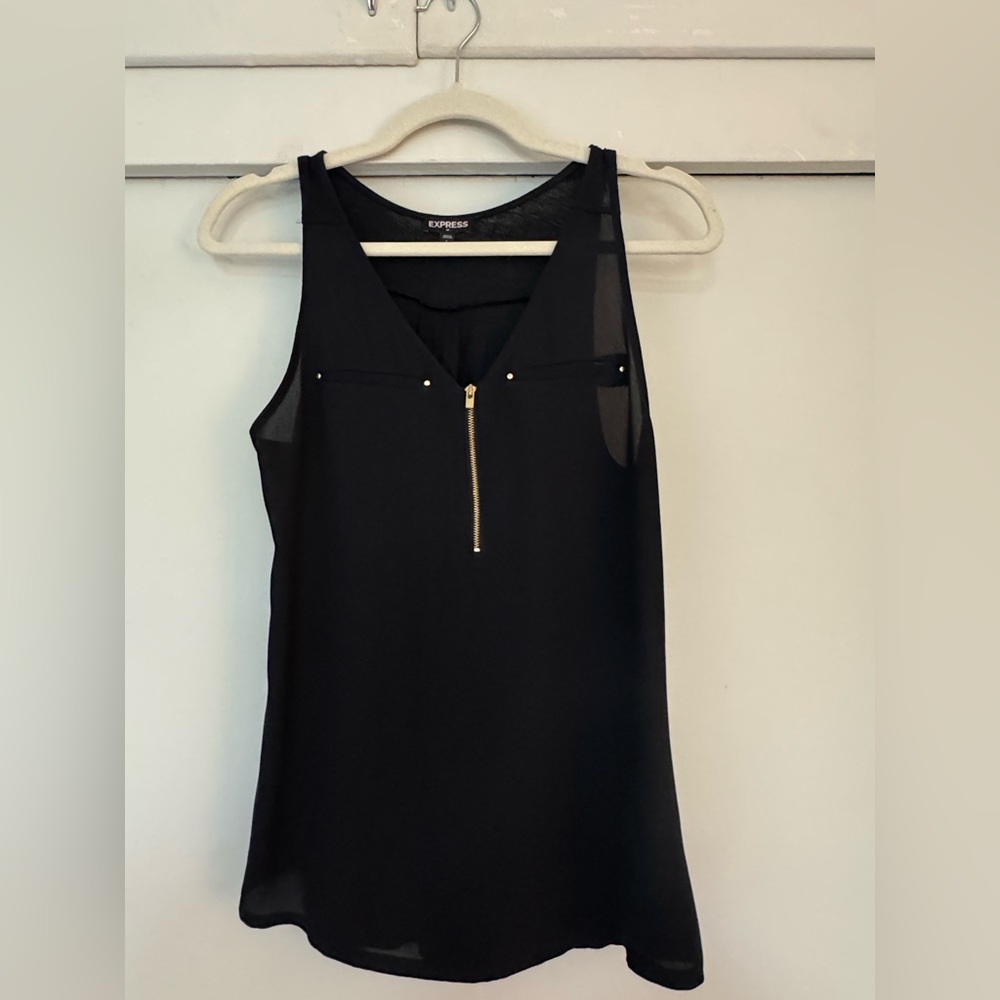 Express Black V-Neck Blouse with Zipper